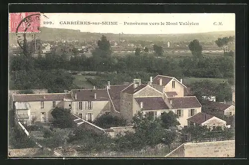 AK Carrière-sur-Seine, Panorama vers le Mont Valerérien