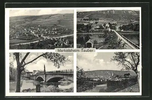 AK Markelsheim Tauber, Ortsansichten, Blick auf die Kirche und die Brücke