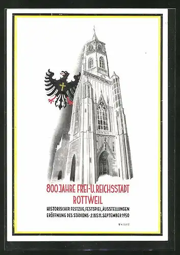 AK Rottweil, 800 Jahre Frei- u. Reichsstadt, Historischer Festzug, Festspiel, Ausstellungen 1950