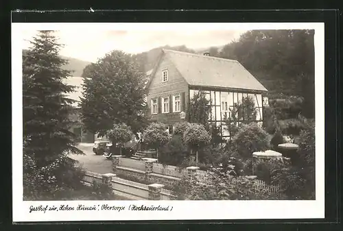 AK Obersorpe / Hochsauerland, Partie am Gasthof zur Hohen Hunau