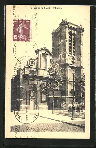 AK Aubervillers, L'Eglise, Partie an der Kirche