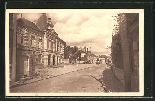 AK Breval, Place et Mairie, Strassenpartie mit Rathaus