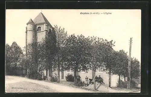 AK Orphin, L'Eglise, Ortspartie mit Kirche