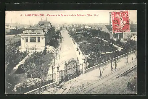 AK Aubervilliers, Panorama du Square et de la Salle des Fetes