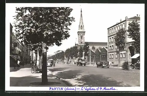AK Pantin, Avenue Jean-Jaures et l'Eglise Sainte-Marthe