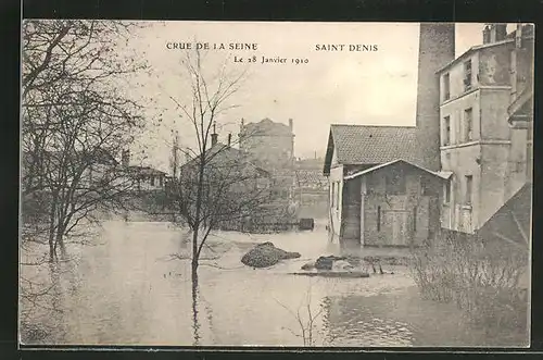 AK Saint-Denis, Ortspartie während des Hochwassers 1910