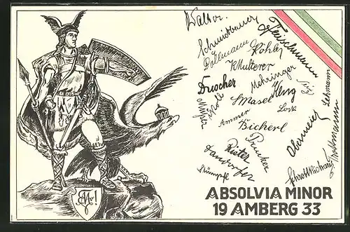 AK Amberg, Absolvia Minor 1933, Germanenkult, Germanenkrieger und Reichsadler
