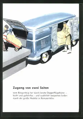 AK "Zugang von zwei Seiten", Reklame für VW-Transporter