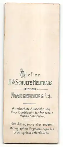 Fotografie Hch. Schulte-Heuthaus, Frankenberg i/S, Portrait halbwüchsiger Knabe in feierlicher Garderobe