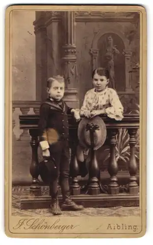 Fotografie F. Schönberger, Aibling, Portrait niedliches Geschwisterpaar