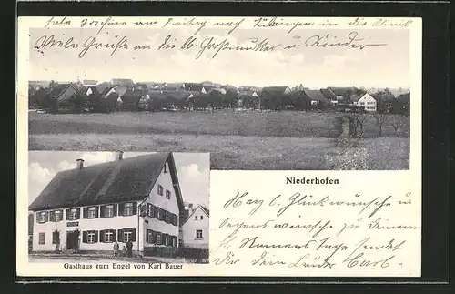 AK Niederhofen, Gasthaus zum Engel von Karl Bauer, Teilansicht vom Ort