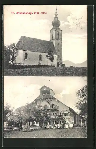 AK Piding, Gasthaus und Kirche St. Johannshögl