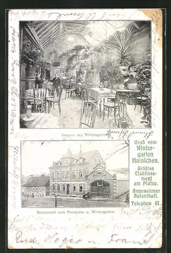 AK Hainichen, Restaurant zum Kronprinz mit Wintergarten