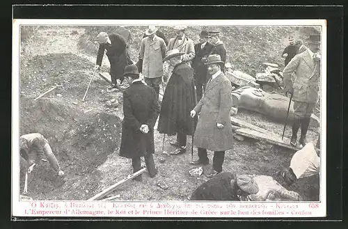AK Corfu L'Empereur d'Allemagne, le Roi et le Prince Heritier de Grece sur le lieu des fouilles, Ausgrabung