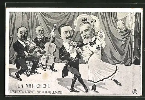 Künstler-AK La Mattchiche, Resultant du Conflit Franco-Allemand, Kaiser Wilhelm II. und Loubet, Karikaturen
