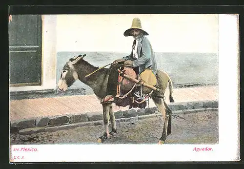 AK Mexico, Mann auf einem Esel reitend