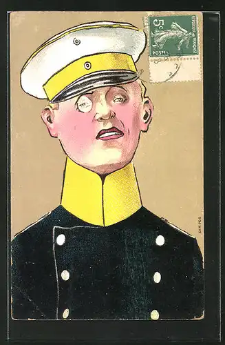 AK Karikatur eines deutschen Offiziers mit Monokel