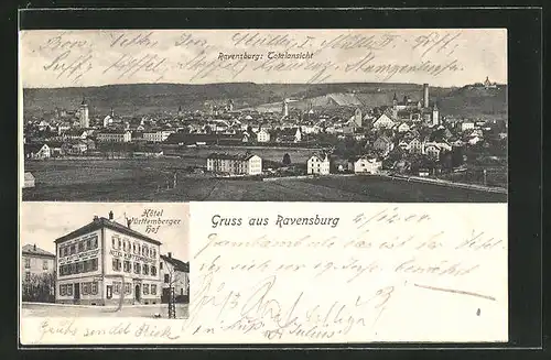 AK Ravensburg, Totalansicht Hotel Württemberger Hof, Totalansicht