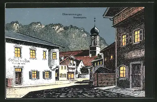 Künstler-AK Eugen Felle: Oberammergau, Strassenpartie