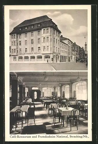 AK Straubing / Nb., Cafe-Restaurant und Fremdenheim National