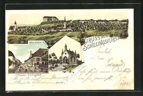 Lithographie Schillingsfürst, Teilansicht, Str. m. Institut