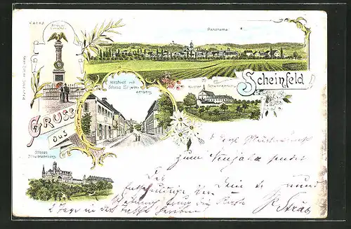 AK Scheinfeld, Panorama, Kloster Schwarzenberg, Kriegerdenkmal, Schloss Schwarzenberg