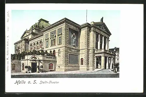 Goldfenster-AK Halle a. S., Partie am Stadt-Theater