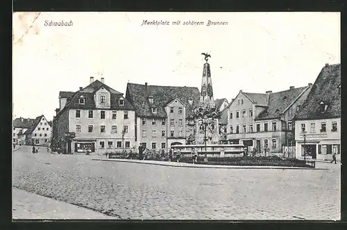 AK Schwabach, Marktplatz mit schönem Brunnen