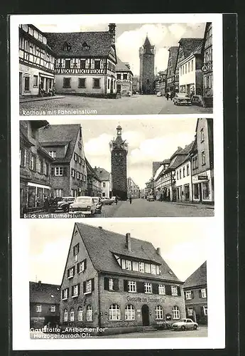 AK Herzogenaurach / Ofr., Gasthaus Ansbacher Tor, Rathaus, Türmersturm