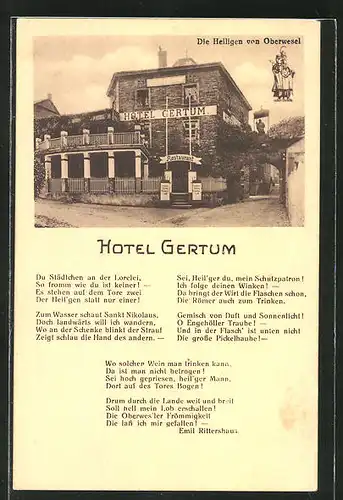 AK Oberwesel, Hotel Gertum Rheinterrassen, Gedicht
