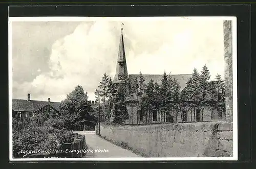 AK Langelsheim / Harz, Blick zur Evangelischen Kirche