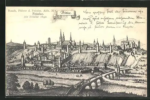 Künstler-AK Fritzlar, Historisches Panorama von Alt Fritzlar 1640
