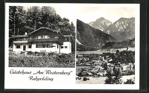 AK Ruhpolding / Obb., Ortsansicht mit Bergen, Gästehaus Am Westernberg