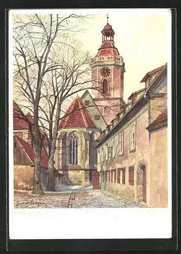 Künstler-AK Weissenburg / Bayern, Partie an der Spitalkirche