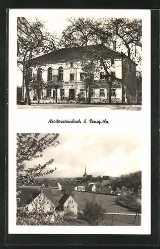 AK Niedersteinbach, Teilansicht mit Kirche, Gasthof