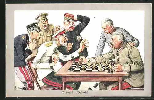 Künstler-AK Theo Zasche: Schach!, Bismarck, Propaganda