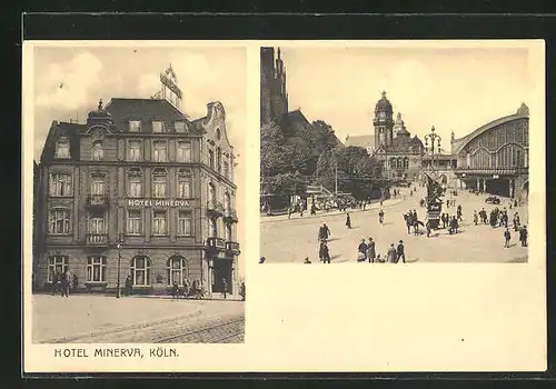 AK Köln, Hotel Minerva, Johannisstrasse 24-28, Strassenpartie mit Münster