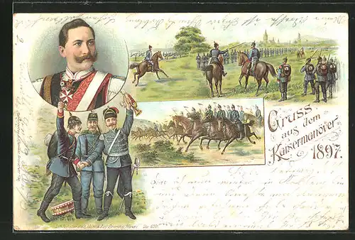Lithographie Kaisermanöver 1897, Wilhelm II., Husar