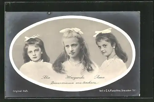 AK Prinzessinnen Alix, Margarete und Anna von Sachsen im Portrait