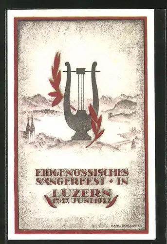 Künstler-AK Luzern, Eidgenössisches Sängerfest 1922, Harfe