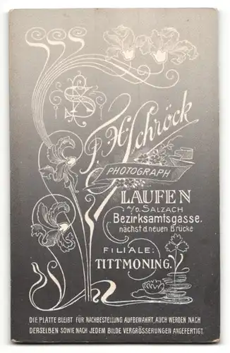 Fotografie F. H. Schröck, Laufen, Portrait Frau im Spitzenkleid mit zugrückgebundenem Haar