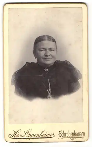 Fotografie Herm. Oppenheimer, Schrobenhausen, Portrait Frau in Spitzenbluse mit zurückgebundenem Haar