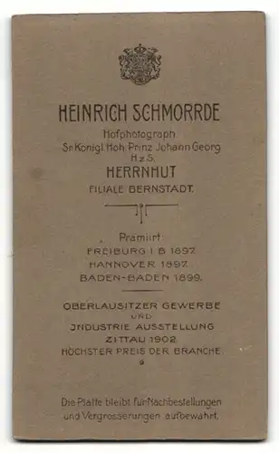 Fotografie H. Schmurrde, Herrnhut Bernstadt, Portrait Mann mit Zwirbelbart und Brille im Anzug