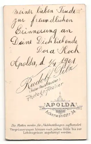 Fotografie Rudolf Pilz, Apolda, Portrait Mädchen mit Kragenbrosche und Hochsteckfrisur in bürgerlicher Kleidung