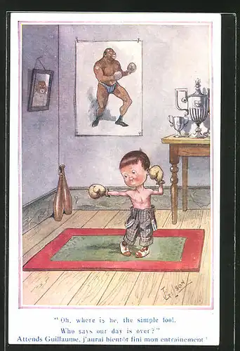 Künstler-AK T. Gilson: Junge mit Boxhandschuhen