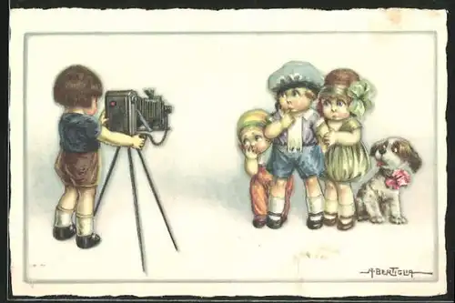 Künstler-AK A. Bertiglia: Kinder mit einem Fotoapparat