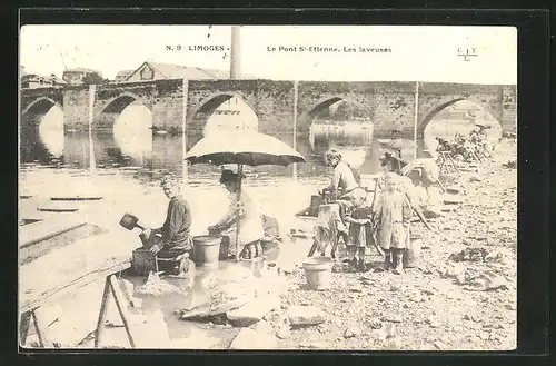 AK Limoges, Le Pont St-Etienne, les Laveuses, Waschfrauen und Kinder