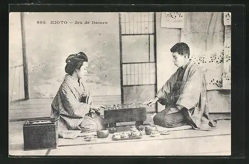 AK Kyoto, Jeu de Dames, japanisches Paar spielt Dame