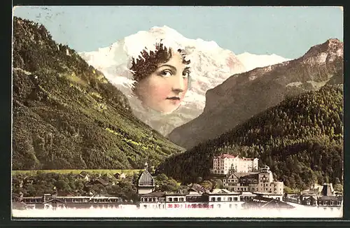 AK Panorama mit Berg mit Gesicht / Berggesicht, Montage, Berggesichter