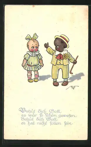 AK Afrikanischer Junge und Mädchen mit Schleife